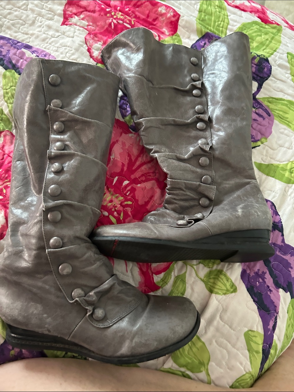 Miz Mooz Metallic Gray Button-Front Lace-Up Mid-Calf Boots mix mooz 9